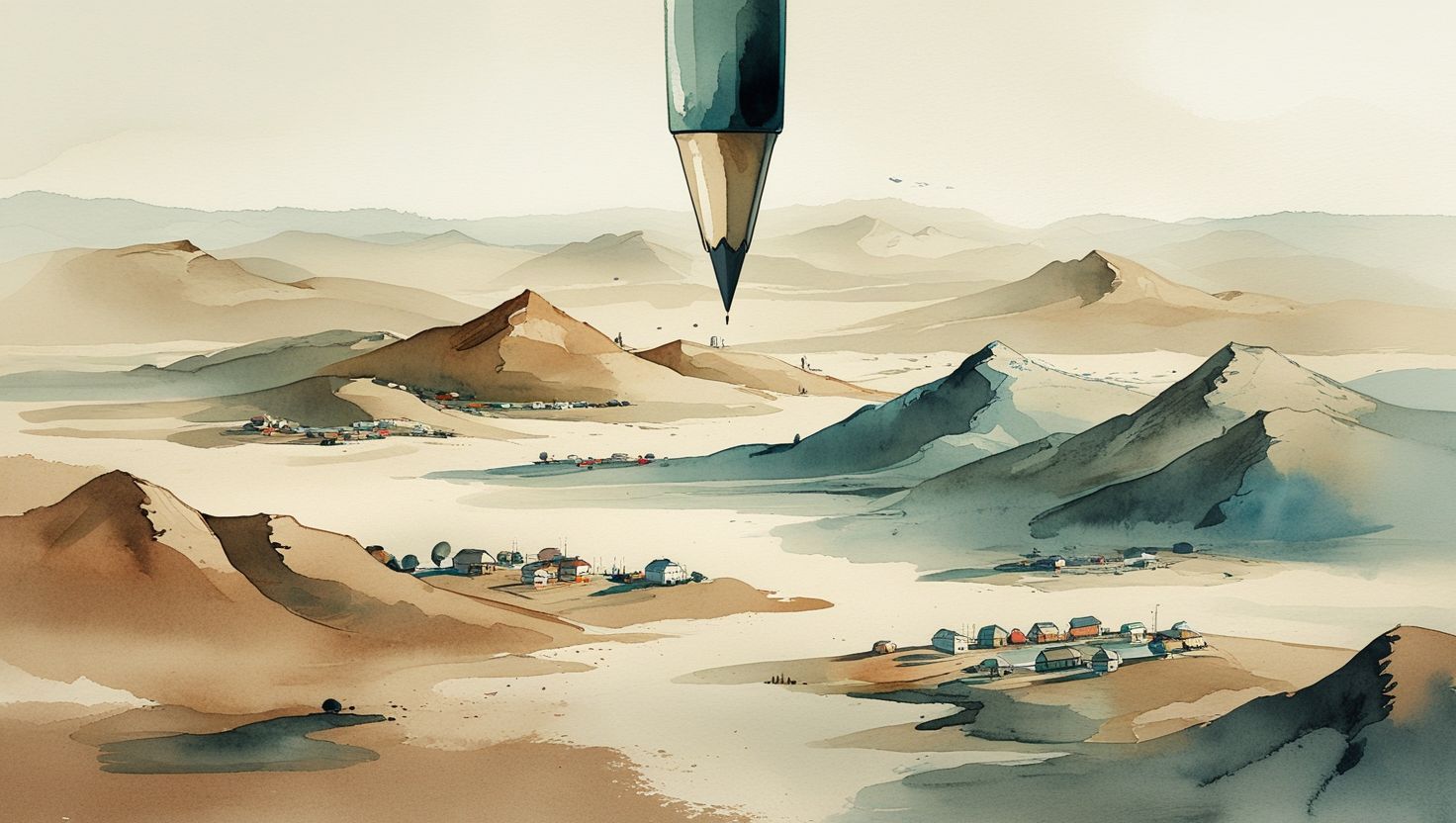 Handgemalte Aquarelllandschaft in gedämpften Tönen — Weite und Stille