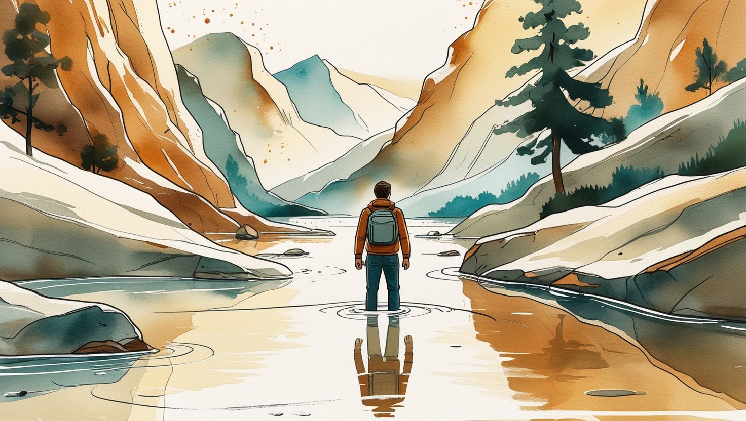 Aquarell-Illustration in warmen Tönen — symbolisiert die Konstruktion von Wirklichkeit